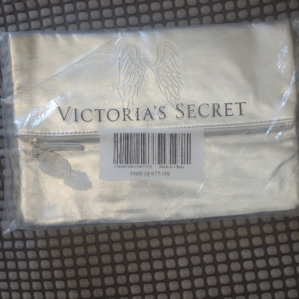 Victoria's Secret Angel Silver Metallic Fold Over Clutch/Makeup Bag NEW